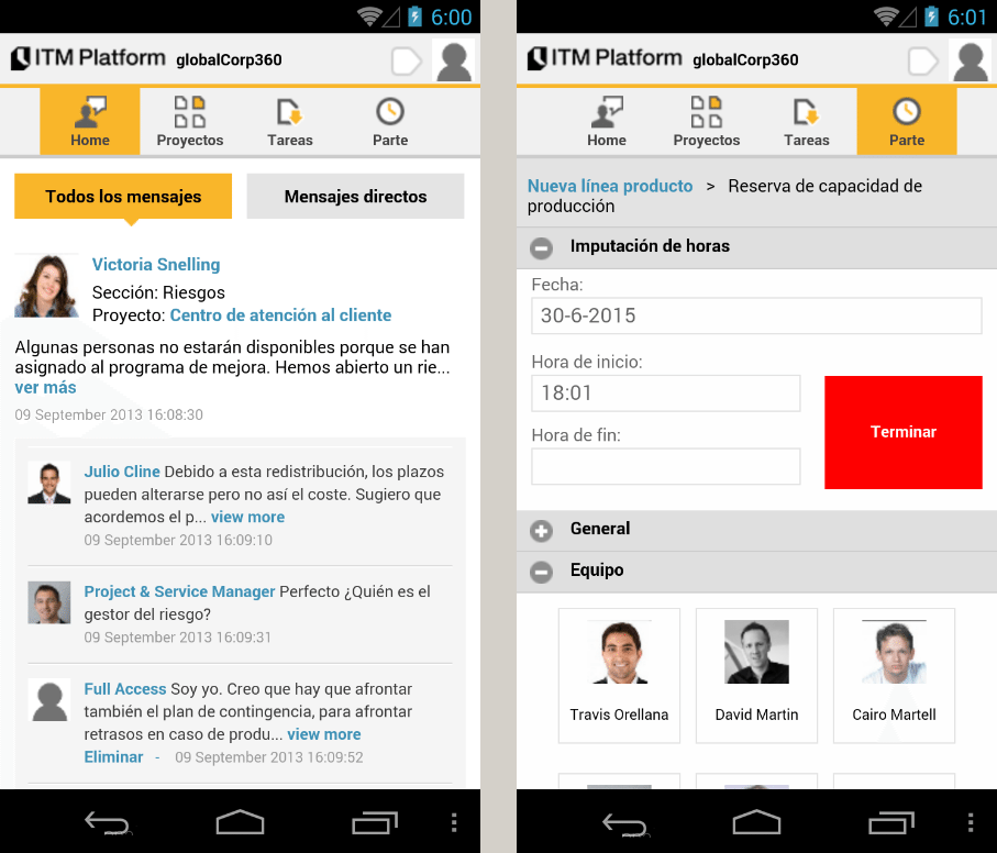 aplicación celular ITM Platform