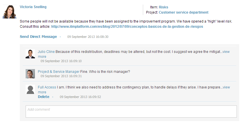Social metwork, ITM Platform, comments
