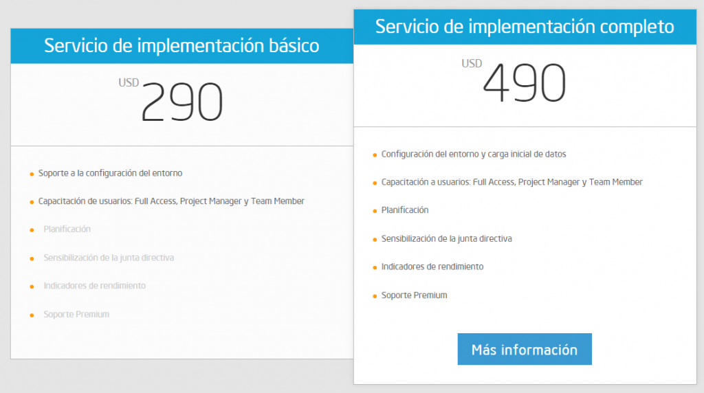 Servicio de implementación básico, servicio de implementación completo